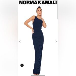Norma Kamali Sleeveless Side Shirred Dark Blue Navy Maxi Dress Gown